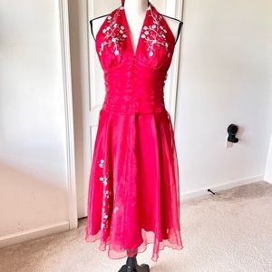 Vintage PHILiP DECAPRIO Embellished Halter Pin Up Formal Dress—SZ. 8